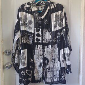 Sheer Stripe Patchwork August Max Woman Blouse 3X Fair Condition